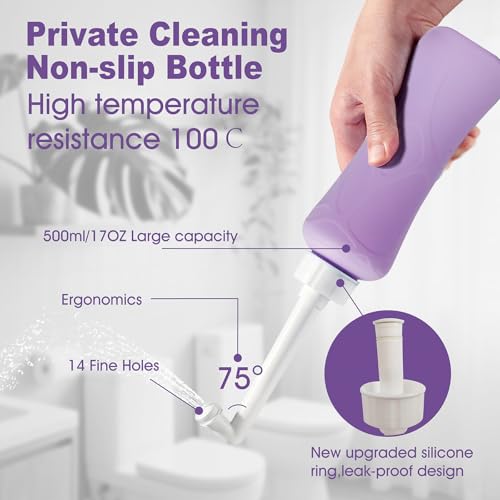 Peri Bottle for Postpartum, Portable Bidet, Perineal Bottle for Postpartum Essential, 17 OZ Upside Down Peri Bottle for Postpartum Recovery, Postpartum Care with Carrying Bag (Purple, L) - size: L