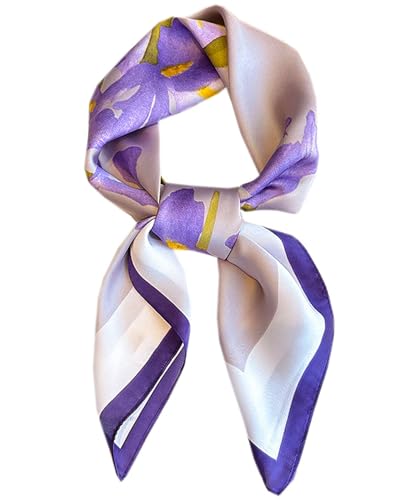 Dailyacc Hair Bandanas Scarf For Women Lightweight Fashion Neck Silk Satin Head Scarves For Sleeping Handbags Scarf - color: 25-purple Flowers/27.5*27.5in