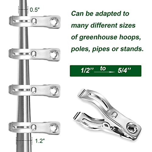 40 Pack Garden Clips for Greenhouse Netting, 2.3 Inch Metal Clamps | Stainless Steel Body and Spring, Strong Grip Fits 1/2, 3/4 and 1 Inch Poles, Securing Shade Cloth or Netting to Hoop Frames