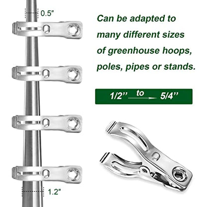 40 Pack Garden Clips for Greenhouse Netting, 2.3 Inch Metal Clamps | Stainless Steel Body and Spring, Strong Grip Fits 1/2, 3/4 and 1 Inch Poles, Securing Shade Cloth or Netting to Hoop Frames