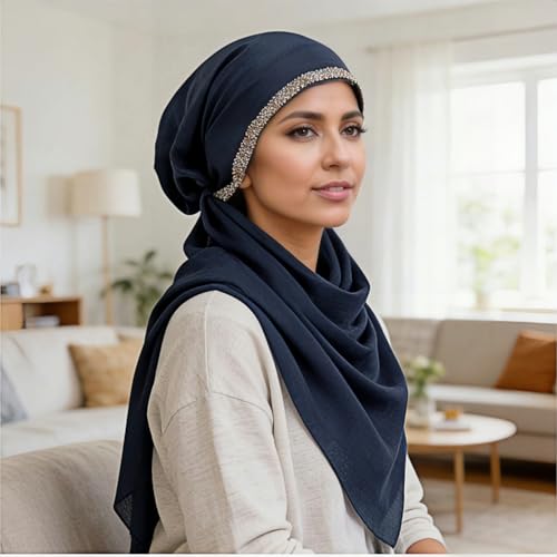 Instant Hijab for Women: Hijab Scarf, Hijabs for Women Muslim, Muslim Head Scarf, Easy Slip on - color: Navy Blue