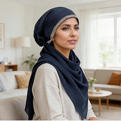Instant Hijab for Women: Hijab Scarf, Hijabs for Women Muslim, Muslim Head Scarf, Easy Slip on - color: Navy Blue