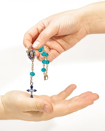 Rimvoe Car Rosary for Rearview Mirror Hanging - Catholic Religious Devout Gift with Virgin Mary Charm and Crucifix, Ideal Catholic Rosary Gifts for Men & Women - color: blue
