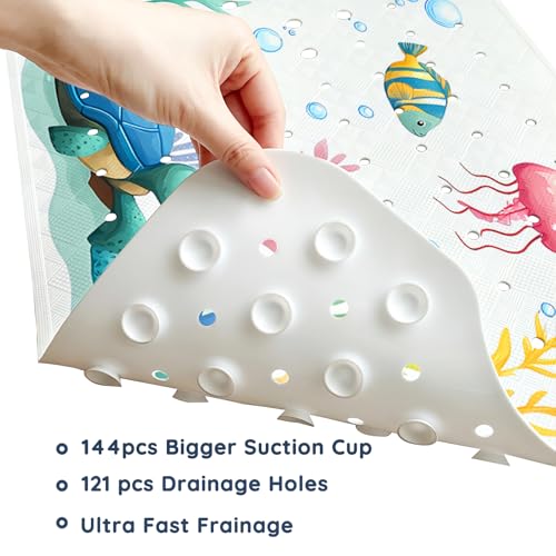 LNOND Bath Mat for Tub for Kids, Toddler Bathtub mat Non Slip, Sea Mermaids Kids Bath Mats for Bathroom Non Slip with Drain Holes and Suction Cups,Machine Washable (40 X 16 Inch) - color: Sea Mermaids