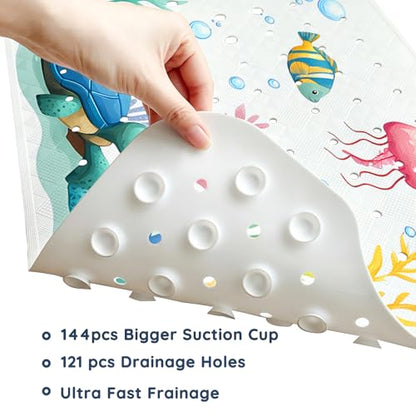 LNOND Bath Mat for Tub for Kids, Toddler Bathtub mat Non Slip, Sea Mermaids Kids Bath Mats for Bathroom Non Slip with Drain Holes and Suction Cups,Machine Washable (40 X 16 Inch) - color: Sea Mermaids