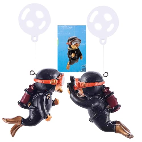 2-Pack Tank Decorations, Cute Little Diver, Aquarium Decoration Accessories Ornaments with Float Ball, Playmate for Tank Suitable for All Kinds of Fish and Tanks (Black) - color: Black