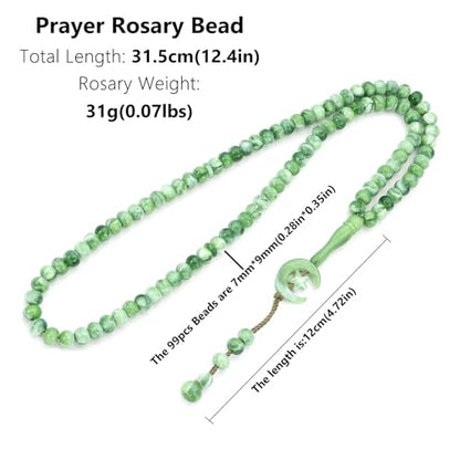 2 Pack Prayer Beads, Muslim Tasbih 99 Beads Allah & Muhammad Islamic Prayer Rosary Muslim Islam Misbaha Tasbeeh 99 Necklace for Men and Women(Green) - color: Green
