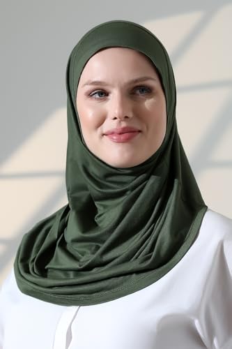 ihvan online, Women’s Ready to Wear Instant Hijab, Soft One-Piece Headscarf, Stretch Hijab for Daily Wear, Prayer & Travel - color: Green