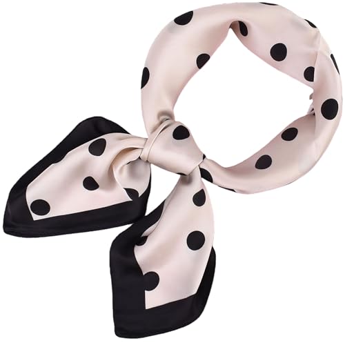 Head Scarf for Women Like Silk Satin Hair Scarves Polka Dot Printed Square Neck Handbags Scarf Bandanas 27.5 Inches - color: Beige