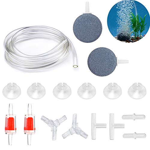 Transparent Airline Tubing Standard Aquarium Air Pump Accessories Kit with Check Valves, Air Stones, Suction Cups and Connectors for All Fish Tank - color: Clear airline tube, size: 80" Tubing+2 Grey Air Stone Disc