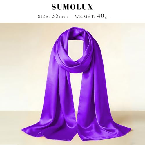 Sumolux Head Hair Scarf for Women 35" Like Satin Silk Scarf Hair Wrapping Night Bandana Large Square Scarves - color: A Solid Bright Purple