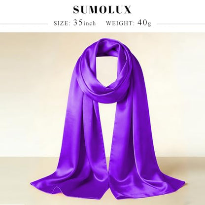 Sumolux Head Hair Scarf for Women 35" Like Satin Silk Scarf Hair Wrapping Night Bandana Large Square Scarves - color: A Solid Bright Purple