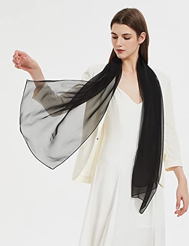 PANTONIGHT Long Chiffon Sheer Scarf For womens - color: 065 Plain Black