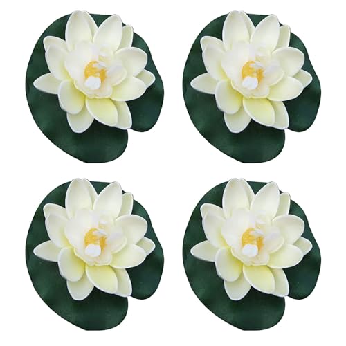 4 Pcs Artificial Floating Foam Lotus Flower with Water Lilys Pad Ornanments,Lifelikes Fake Lotus Flowers for Patio Pond Pool Fish Tank Aquarium Home Garden Special Decoration Outdoor Décor
