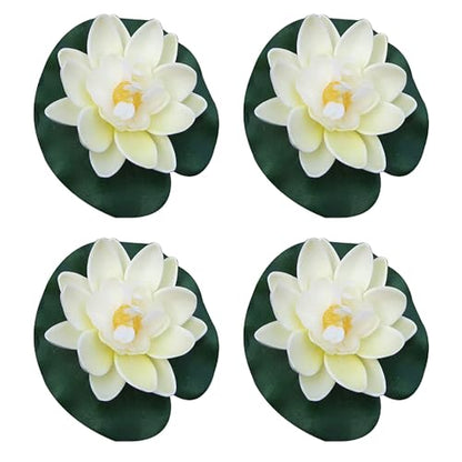 4 Pcs Artificial Floating Foam Lotus Flower with Water Lilys Pad Ornanments,Lifelikes Fake Lotus Flowers for Patio Pond Pool Fish Tank Aquarium Home Garden Special Decoration Outdoor Décor