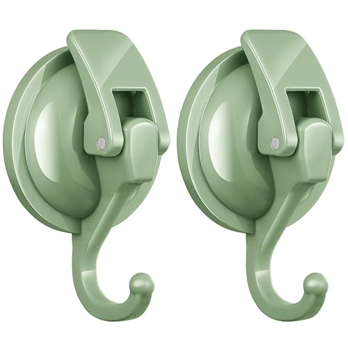 Heavy Duty Vacuum Suction Cup Hooks, 2 Pack, Pastel Green | No damage no hole wreath holder for smooth glass door and storm door, removable hooks for bathroom kitchen decor - color: Green