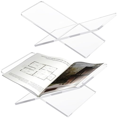 Acrylic Book Stand 11 x 5.2 Inch, 2 Piece Open Book Display Stand for Cookbooks, Art Books, Bibles, Quran, Magazines, Recipe Books Clear Book Holder for Home, Kitchen, Coffee Table Decor