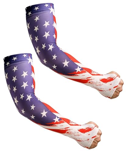 Aueyan Arm Sleeves for Men Women,Cooling Sleeves with Thumb Holes,Funny Sun Protection Arms Cover with Print Pattern - color: American Flag