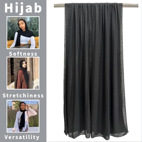 Harewom Muslim Hijab for Women Soft Stretch Headscarf Large Plain Turban Wrap Shawl Head Wrap for Everyday Wear - color: Black Hijab Headscarf
