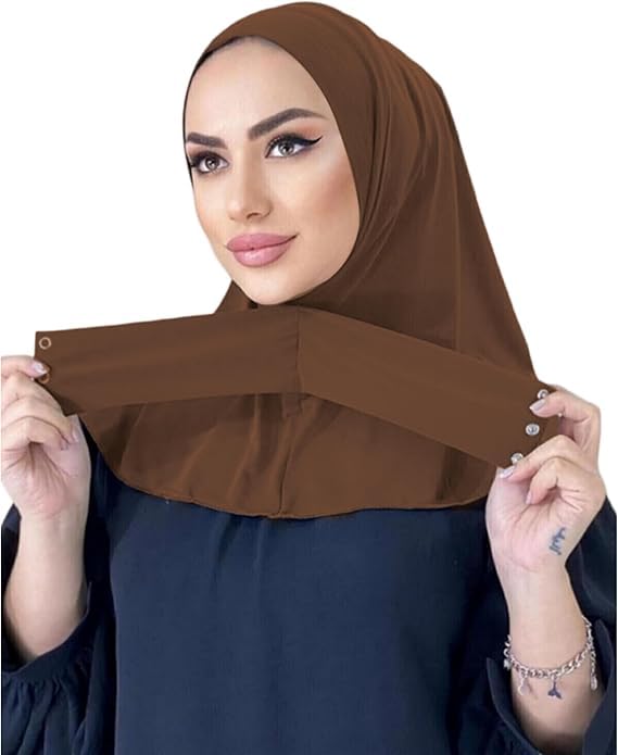 AIBEARTY Women Fashion Instant Muslim Turban Hijab with Snap Fastener Breathable Headscarf Bonnet Cap Turban Hat Shawl - color: Modal Brown-3 Buttons
