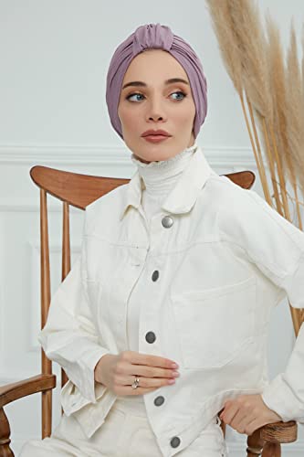 Aisha's Design Instant Turban Plain Cotton Scarf Head Wrap Lightweight Hat Bonnet Cap for Women - color: Lilac
