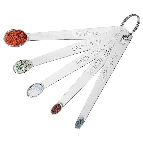Cuttte 5PCS Small Measuring Spoons Set Teaspoon 1/4 1/8 1/16 1/32 1/64 tsp | Stainless Steel Tiny Measuring Spoons for Cooking Baking, Mini Teaspoons for Small Amount of Powders, Spices, Dry Ingredients