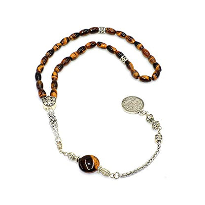 Design Fine Tiger Eye Series Worry/Prayer Beads - 8 mm (33 Beads) in Elegant Barley Cut Style - color: Elegant Barley Cut Series- (33 Beads)