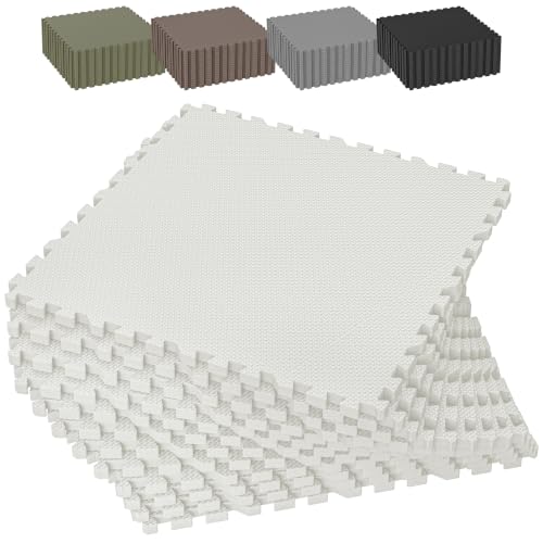 1/2" Thick 12 Pcs 48 Sq Ft EVA Foam Puzzle Exercise Mats, High-Density Interlocking Foam Floor Tiles for Home Gym, Gym Mat for Workout Equipment & Direct Exercise, Floor Padding for Kids - color: Off-white, size: 48 Sq Ft (12 Tiles)