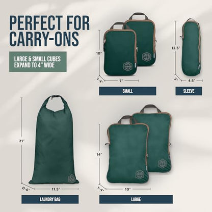 TRIPPED Travel Gear Compression Packing Cubes for Carry-On Travel 6-Pack - color: Sequoia (Green and Brown), size: 6 Piece