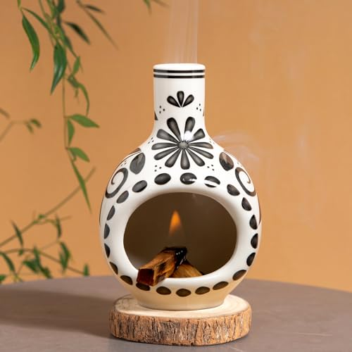 MOUGIGI Handcrafted Palo Santo Holder Ceramic Incense Burner - Compact Size for Meditation Space - Burn Palo Santo Sticks and Cones Safely - Sage Aromatherapy Decor - color: Black and White