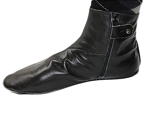 Modefa Men's Islamic Mest Sock Soft Goat Leather Muslim Khuff Kuffain Wudu Ablution - Zipper Stretch Slippers Black - size: 8.5