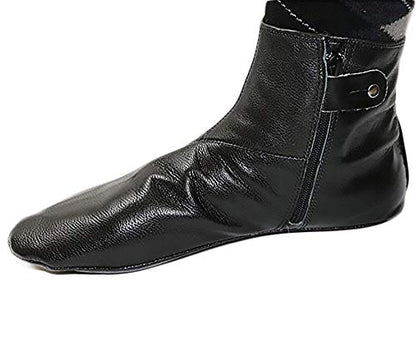 Modefa Men's Islamic Mest Sock Soft Goat Leather Muslim Khuff Kuffain Wudu Ablution - Zipper Stretch Slippers Black - size: 12.5