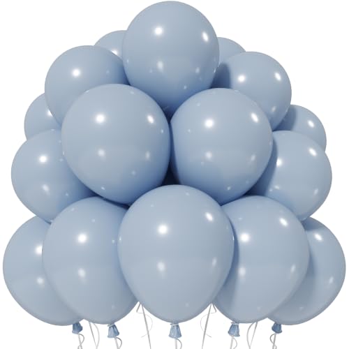 Jobkoo Dusty Blue Balloons, 12 Inch Slate Fog Pale Blue Aqua Latex Balloon - color: 02-blue-07