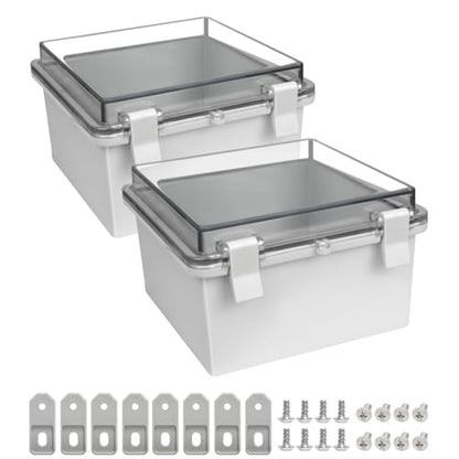 ABS Plastic Dustproof Waterproof IP65 Junction Box Hinged Shell Universal Electrical Project Enclosure Gray, with PC Transparent Clear Cover 5.9 x 5.9 x 3.5inch(150 x150 x90mm), 2 Pack - size: 5.9" x 5.9"x 3.5" (2pc)