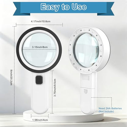 Nazano Magnifying Glass with Light, Ultra-Clear Lightweight Handheld Reading Magnifier with 12 LEDs, Distortion-Free Optical Lens for Seniors, Macular Degeneration, Close Work, Coins & Pill Bottles
