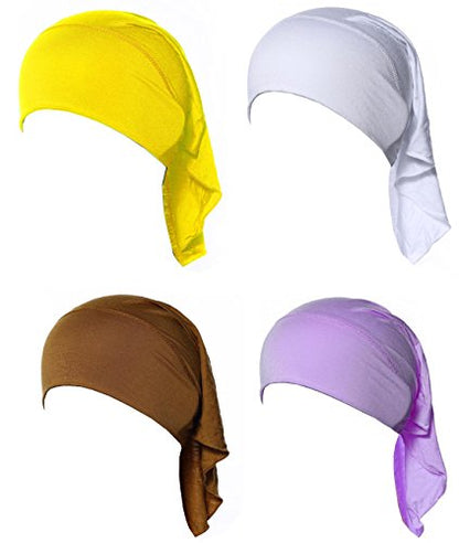 4 X Womens Muslim Mini Inner Hijab Caps Underscarf - color: Yellow+w+camel+lavender