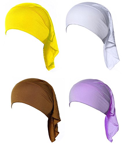 4 X Womens Muslim Mini Inner Hijab Caps Underscarf - color: Yellow+w+camel+lavender