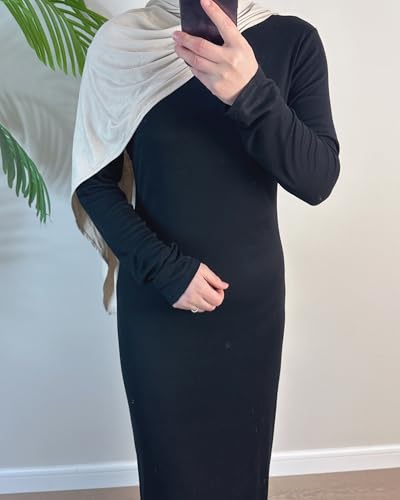 Modal Cotton Abaya Women Long Sleeve Prayer Dress Soft Stretch Islamic Clothes Elegant Robe For Eid, Ramadan, Umrah, Hajj - color: Black, size: X-Small-Small