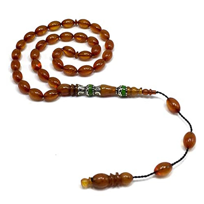 EXCLUSIVE COLLECTION -Handmade Silver Engraved Bakelite Tesbih, Tasbih, Islamic Rosary, Islamic Prayer Beads, Misbaha (7x10 mm 33 Honey Color Rice Beads) - color: 7x10 mm 33 Honey Color Rice Beads