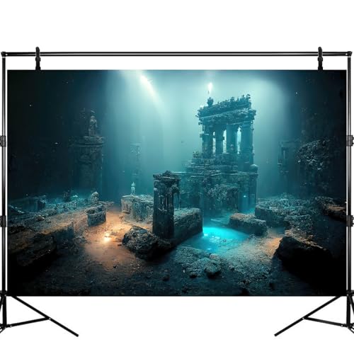 Fantasy Lost Underwater City Aquarium Background Misty Ancient Temple Stone Columns Fish Tank Background Under Water Magical Foggy Ruined Atlantis Buildings Reptile Tank Enclosure Backgrounds 36x20in - color: Light Blue, size: 36(W)x20(H)inches/ 90(W)*50c