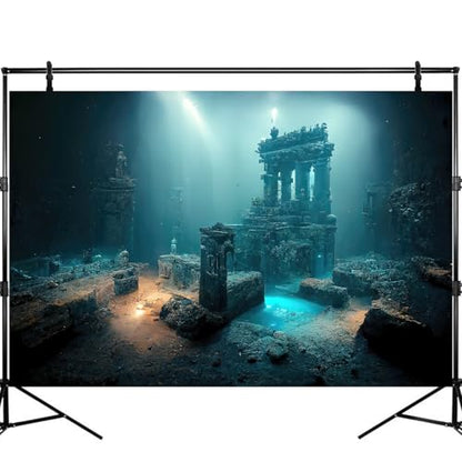 Fantasy Lost Underwater City Aquarium Background Misty Ancient Temple Stone Columns Fish Tank Background Under Water Magical Foggy Ruined Atlantis Buildings Reptile Tank Enclosure Backgrounds 30x12in - color: Light Blue, size: 30(W)x12(H)inches/ 75(W)*30c