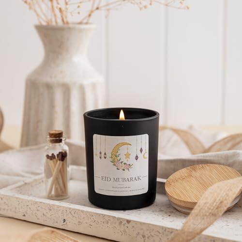 Eid Mubarak Scented Candle Gift | Islamic Celebration Candle with Gift Box and Mini Matches-Black/Unscented - color: Black