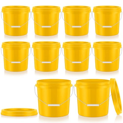 Tioncy 10 Pcs 2 Gallon Plastic Buckets with Lids and Handles,Yellow | Storage Pails for Paint, Cleaning, Organizing, Durable Containers, Metal Handles, Plastic Material - color: Yellow