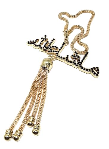 Car Rear Mirror Hanging Ornament with Hanging Chain for Muslim AMN-407 Masha Allah Islam Colorful Crystal Metal Pendant Arabic Calligraphy Eid Ramadan Gift (Gold/Bk) - color: Gold/Bk