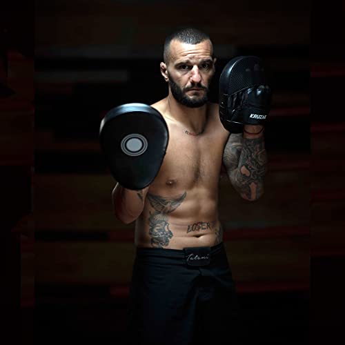 Kruzak Plain Punching Mitts for Muay Thai MMA Training, Focus Pads for Boxing Martial Arts and Punching Target - color: Black