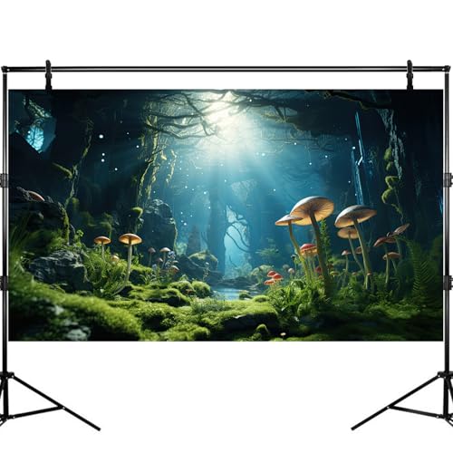 Jungle Rainforest Fish Tank Background Tropical Underwater Cave Aquarium Background Mushrooms Lush Green Moss Terrarium Backgrounds Lake Stream Rock Reptile Tank Backgrounds Wallpaper Poster 36x18in - size: 36(W)x18(H)inches/ 90(W)*45cm(H)