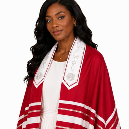 The Holy Promise Messianic Prayer Shawl-72 x22 Christian Tallit with Biblical Verses-Includes Carrying Bag - color: Red