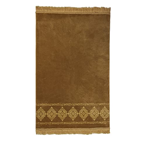Modefa Turkish Islamic Prayer Rug - Large & Wide Soft Velvet Janamaz - Comfortable Muslim Praying Mat for Men & Women - Ramadan or Eid Gift - with Prayer Beads Tesbih - Grand Plush (Gold) - color: Gold