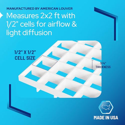 White Egg Crate Fluorescent Light Covers - Custom Size Polystyrene Drop Ceiling Grid Diffuser & HVAC Air Vent Grille - 1/2"x1/2"x3/8" Cell Eggcrate Panels, 5-Pack - Manufactured in USA - color: White - Custom Size