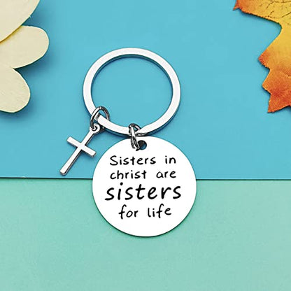Dabihu Christian Gift Keychain Religious Gift Bible Verse Keyring Baptism Christmas Easter Birthday First Communion Gift - color: Silver Keychain for Sisters in Christ Are Sisters for Life
